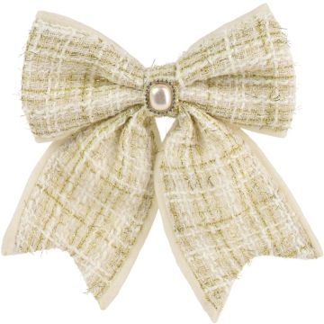Decoris kunststof kerst ornament strik met strass 21cm geel