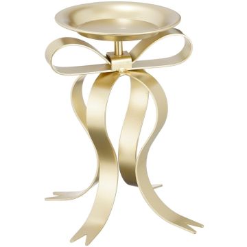 Mica Decorations kandelaar ijzer strik 17x14x20cm champagne