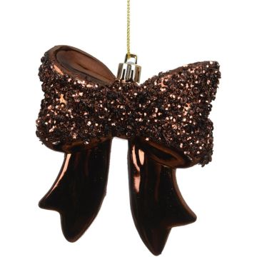 Decoris kunststof kerst ornament strik 9.8cm espresso