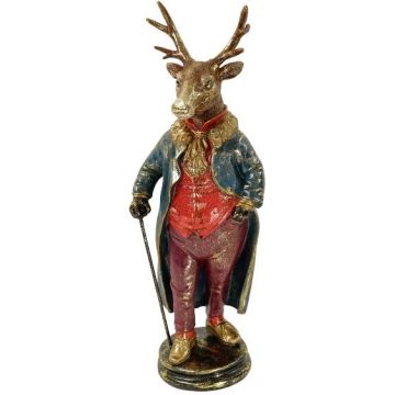 Werner Voss kerstfiguur polyresin hert met wandelstok 24x18x65cm multi
